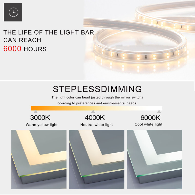 Orren Ellis Monaco Frameless Lighted Bathroom/Vanity Mirror & Reviews